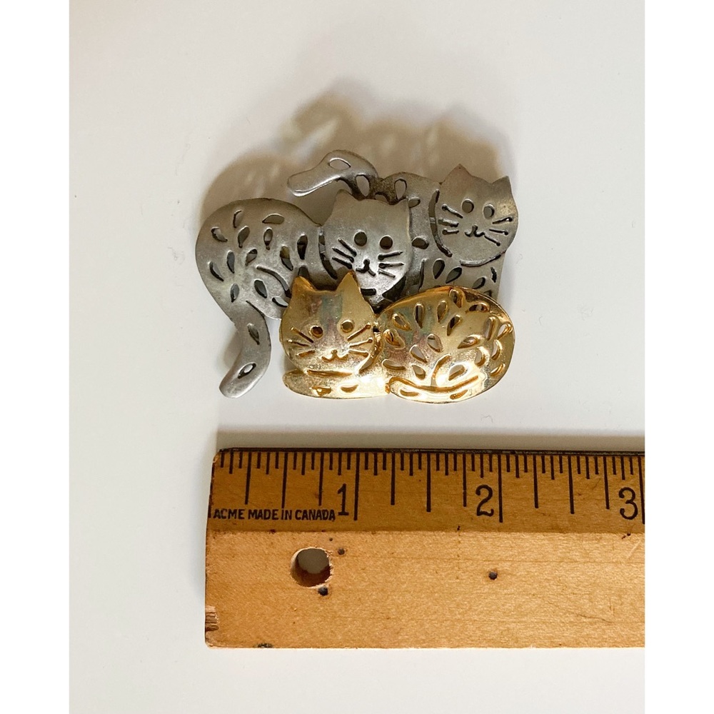 Vintage Cat Brooch by Ultra Craft Mixed Metal Cat Pin 80s Brooch - Picture 4 of 6